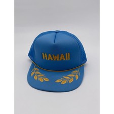 Vintage 80s Hawaii Trucker Hat Blue Gold Mesh Snapback Rope Cap V8