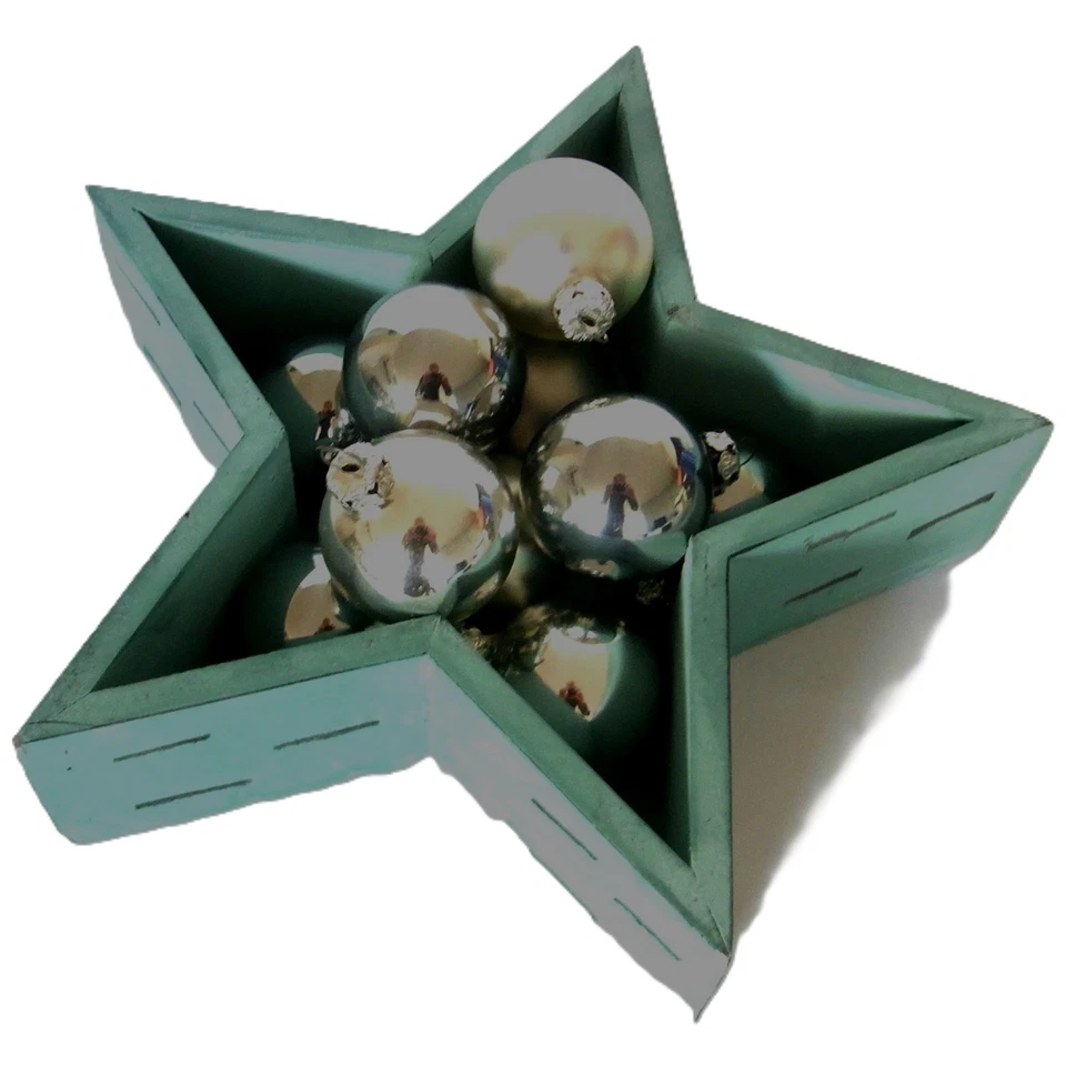 Weihnachten Dekoration Schale Tablett STERN Holz Vintage Shabby 28 cm GRÜN