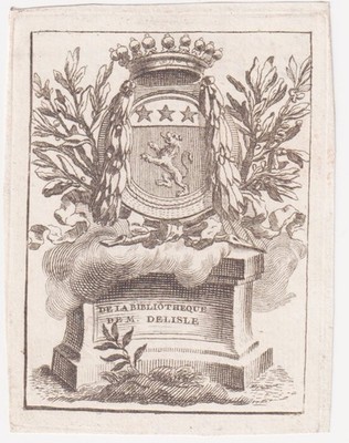 Exlibris Delisle Coat Of Arms Bookplate 18th Century Rare