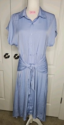 NWT MI AMI Francesca's Button Down MIDI Shirt Dress Sz Large Blue Resort Holiday