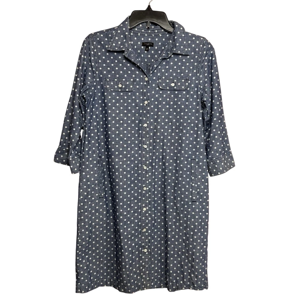 Vestido Camisa Talbots Lunares Cambray Abotonada Talla 10P Denim Costero Foto 3 de 4