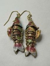 Cloisonn Enamel Articulated Koi Fish Dangle/Drop Earring Rose Pink NEW