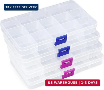 Opret 15 Grids Bead Organizer(4 Pack), Earring Organizer Box, SMALL Plastic Clea