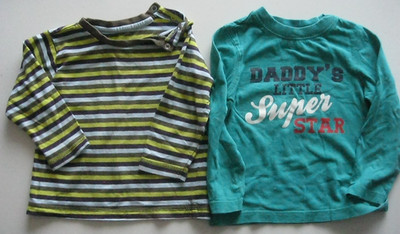 2 xTU + ''Daddy's Little Superstar'' & gestreifte Langarmshirts. 18 - 24 Monate.