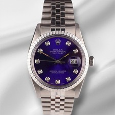 Rolex 36mm Datejust Steel Engine-Turned Dark Blue Dial Watch
