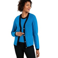 Talbots Sz 2X Tipped Texture V Neck Blue Cardigan Sweater