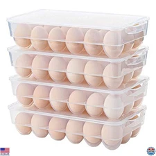 Stackable Clear Plastic Egg Holder - 4 Pack with Lid & Handles, BPA-Free for