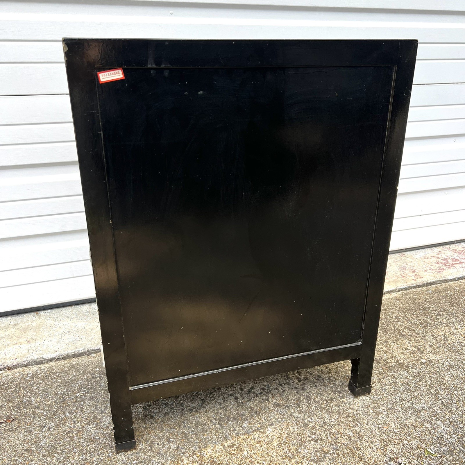 Chinese Black Lacquer Gold Hand Painted Cabinet Stone Relief Bird Flower MCM SEE