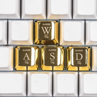 Artisan Zinc Alloy Golden Keycap Mechanical Keyboard WASD 4 Keys Cherry MX