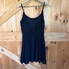 Rewind Mini Dress Medium Black Swiss Dot Lace Embroidered Coquette Boho Lined