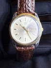 Vintage Timex Quartz Day Date Watch Gold Tone Fluted Bezel  New Leather Strap