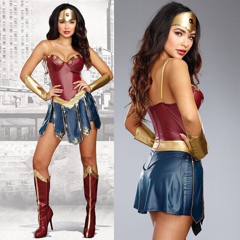 Wonder Woman Womens Costume Girls Cosplay Halloween Outfit Set