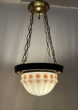 REWIRED Antique Vtg Arts Crafts Deco Glass Bowl Chandelier Pendant Light 20s 30s