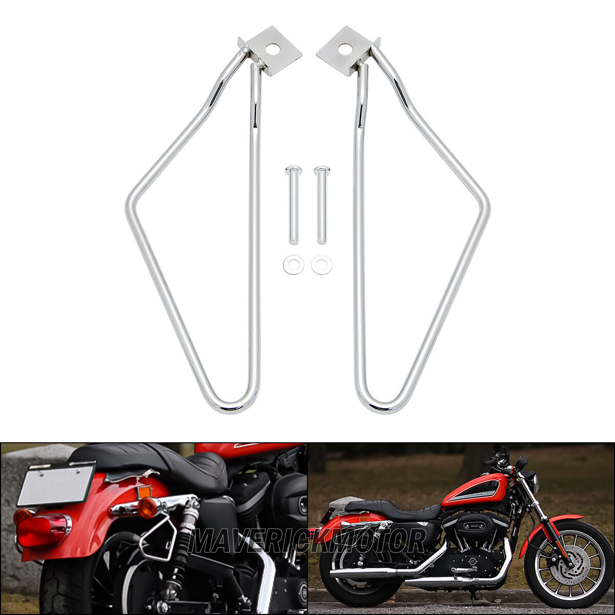 Chrome Saddle Bag Support Bars Mount Bracket Harley Sportster