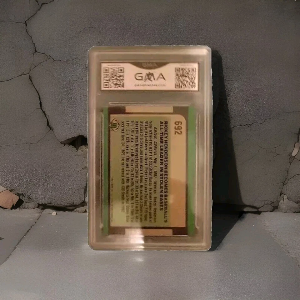 1991 Bowman Baseball Rickey Henderson #692 Record Breaker GMA 8 NM-MT - Image 2 of 2