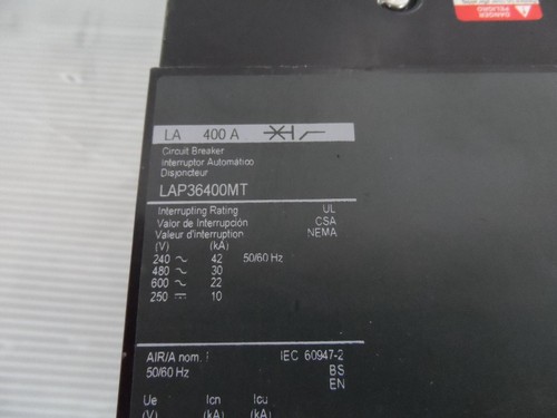 Square D LAP36400MT Circuit Breaker 400A 250VDC 600VAC LA400A AL400LA (30542) - Picture 2 of 10