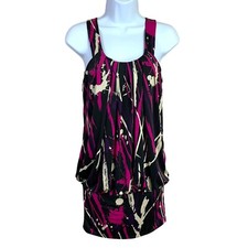 Small Forever 21 Black Fuchsia Pink Paint Splatter Print Dress Stretch Cocktail