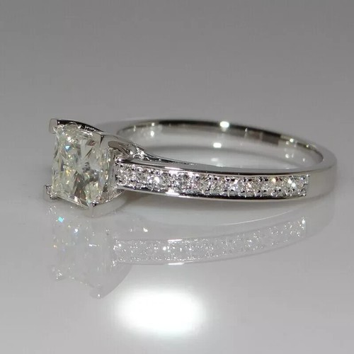 2Ct Princess Cut Simulated Diamond Women's Engagement Ring 14K White Gold Plated - Picture 6 of 8