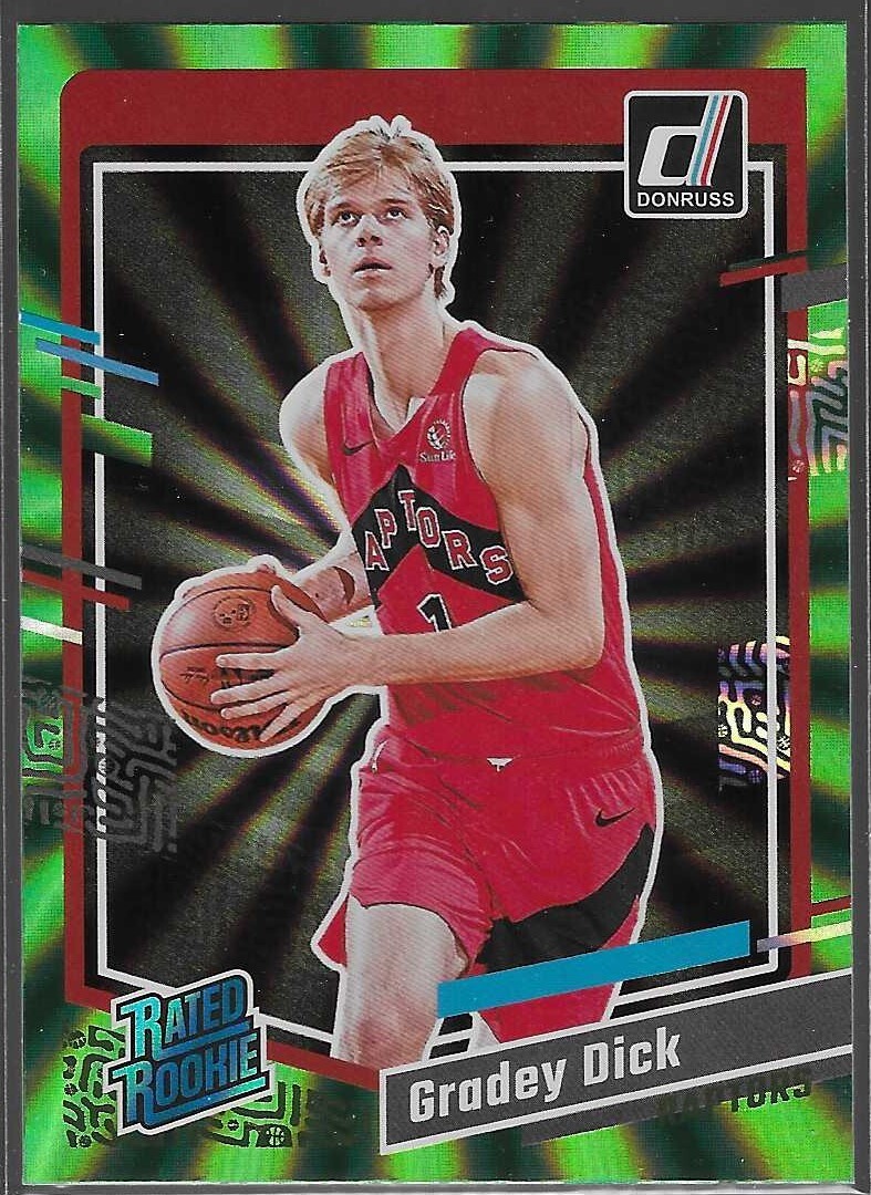 2023-24 Panini Donruss Green Laser #247 RC, Gradey Dick (Toronto Raptors)