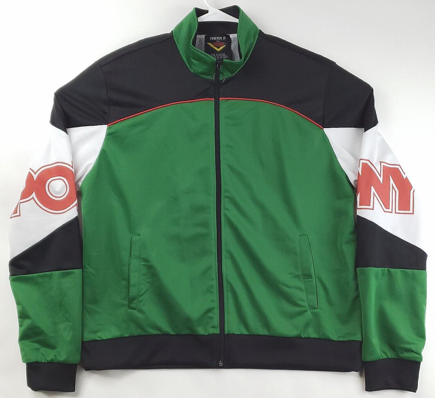 Forever 21 PONY Giacca Uomo XL Verde Nero Bianco Retrò Full Zip