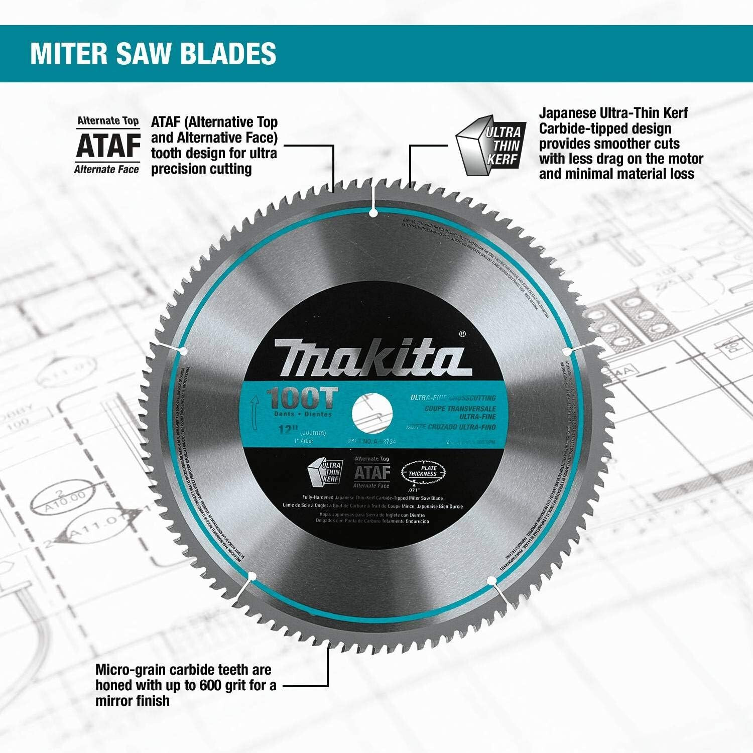 Makita Saw Blade 12X1 Inch 100 Teeth Micro Polished Miter Wood Cutting Carbide
