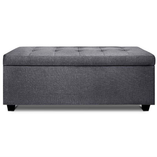 Ottoman Box Large Blanket Storage Linen Fabric Foot Stool Toy Chest Seat Bench - Picture 25 of 50