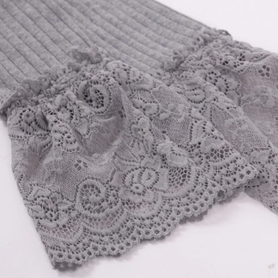 Calcetines largos de punto con cable para mujer por encima de la rodilla hasta el muslo ribete de encaje medias cálidas Foto 4 de 4