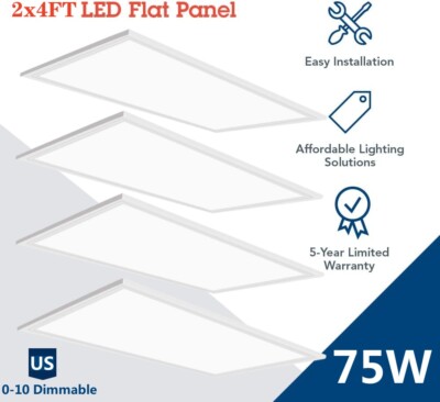 4x2ft ED Flat Panel Light 75W Dimmable Drop Ceiling Commercial Lights Fixture