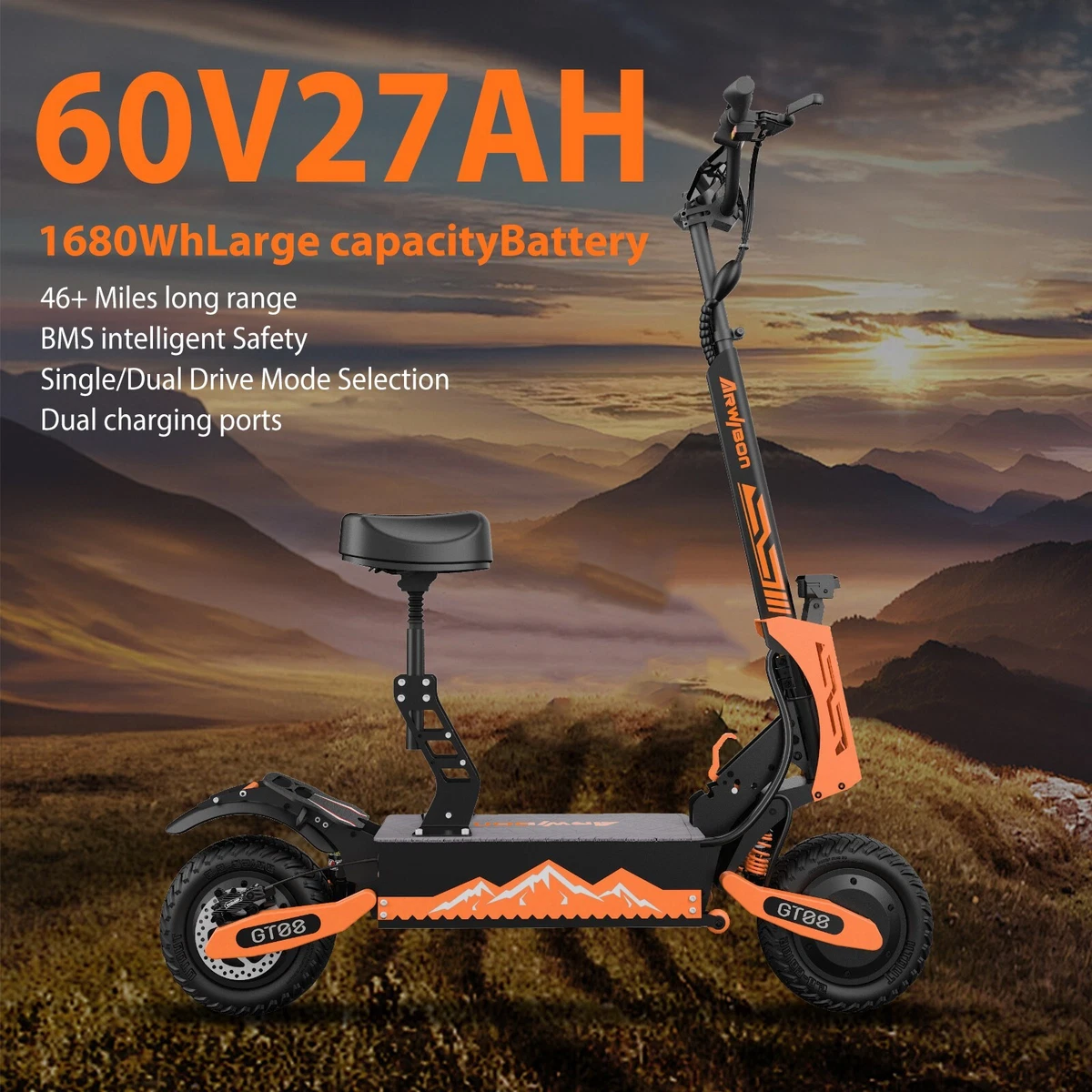 GT08 5600W Foldable Electric Scooter 60V 27AH Dual Motor
