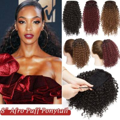 Afro Kinky Curly Ponytails as Human Hair Extensions Real Thick Drawstring Puff