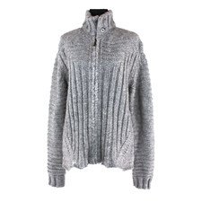 Just Cavalli Cable Knit Full Zip Button Mock Neck Cardigan 50 Alpaca Jacket M