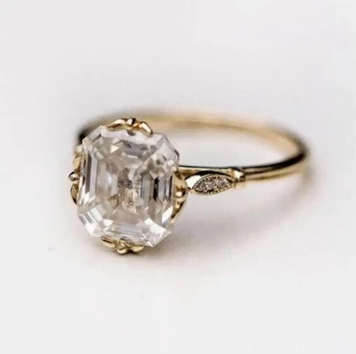 3Ct Asscher Cut Lab-Created Diamond Engagement Wedding 14k Gold Plated Ring