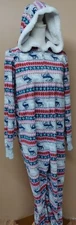 Fleece Holiday Pajamas Womens Medium Jane & Bleecker Hooded 1pc Striped Reindeer