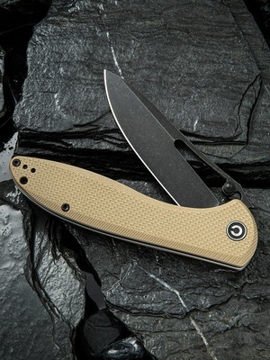 CIVC916B CIVIVI Picaro C916B Tan D2 Black Stonewashed Blade G10 Handles Linerloc