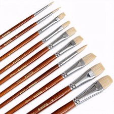 10pcs Short Handle White Hog Hair Artist Paint Brush Set by Perfect for Acryl...