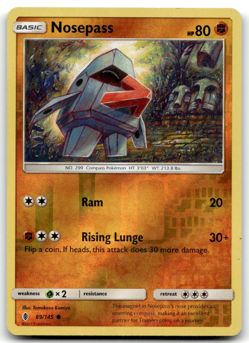 Nosepass 69/145 SM - Guardians Rising Common Reverse Holo Pokemon TCG LP