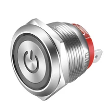 19mm Latching Stainless Steel Push Button Switch Waterproof 4 Pin SPST Blue LED