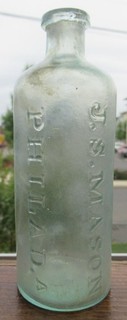 Blue Aqua Medium Size J. S. Mason Philadelphia Master Ink Bottle With Square Top
