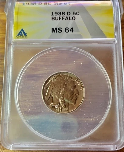 1938 D Buffalo Nickel  Graded  ANACS MS64