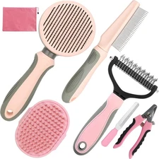 Pet Grooming Kit - 7 PCS Deshedding Brush Set with Slicker, Undercoat Rake, B...