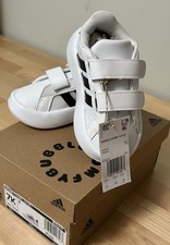 Adidas Grand Court Kids Sneakers Size 7K White Black Hook Loop Shoes NWT