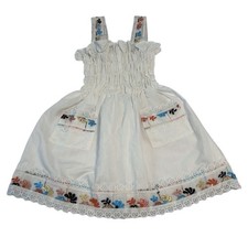 Vintage Girls Embroidered Sundress 2T White Cotton Boho Pinafore