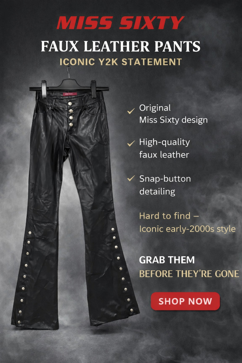 Miss Sixty faux leather Trousers size 26 6 8 xs s flared y2k rare 2000s
