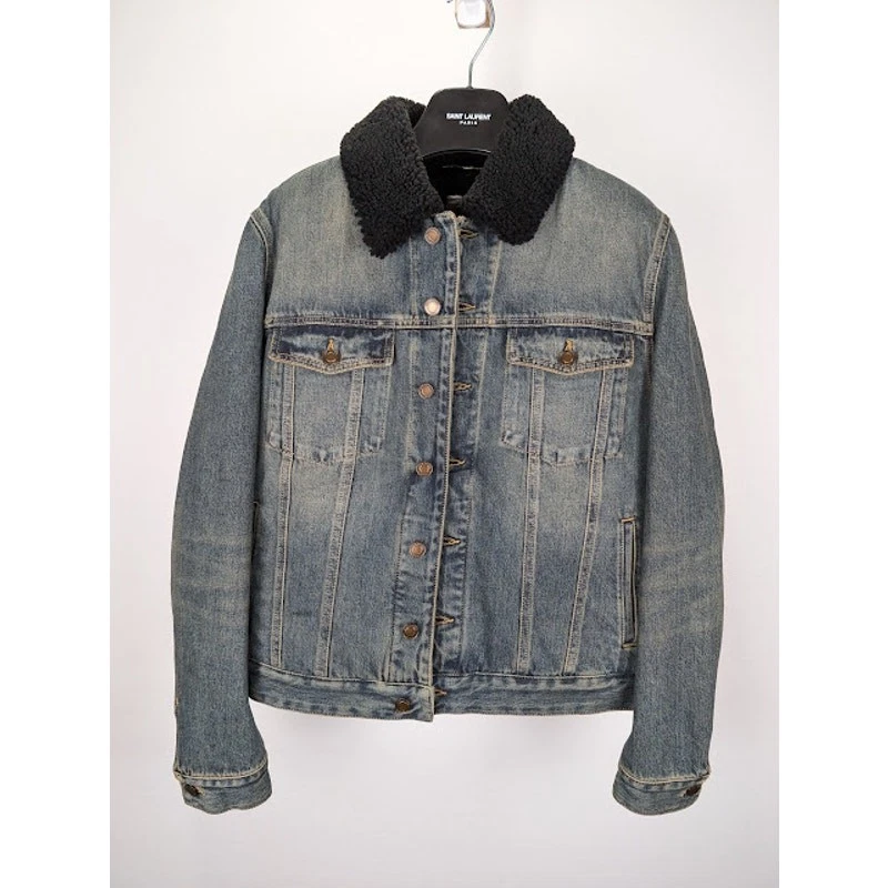 SAINT LAURENT (YSL) Giacca di jeans Saint Laurent Paris Q:2 Shearling blu chiaro nuova con etichette XL
