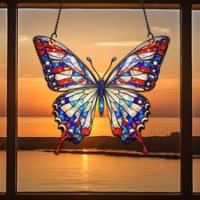 Patriotic Butterfly Suncatcher Acrylic Window Decor Art Gift