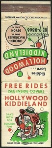 AMUSEMENT park ~ HOLLYWOOD KIDDIELAND ~ matchbook cover LINCOLNWOOD, IL chicago