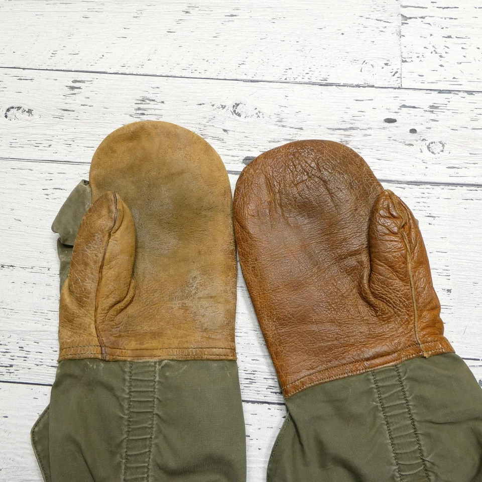 Mitones militares vintage para hombre XL cuero oliva forro de lana de palma clima frío Foto 3 de 4