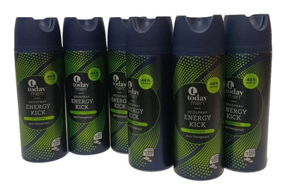 6 x 200 ml Today men Deospray Energy Kick Effective for 48 hours. Antiperspirant