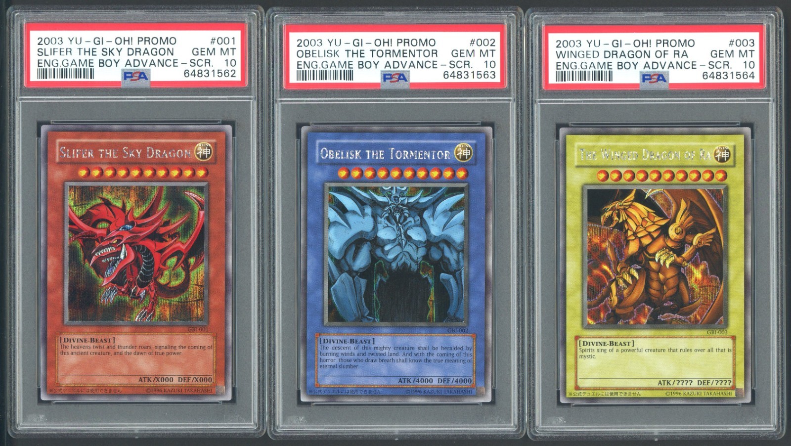 YU-GI-OH! 2003 PROMO ENG GAME BOY ADVANCE WINGED SLIFER OBELISK PSA 10 SET OF 3 view 1