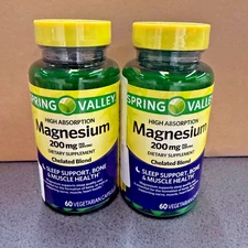 2 PACK Spring Valley Magnesium Sleep Support Health 200mg 60Ct 120-TotalCapsules